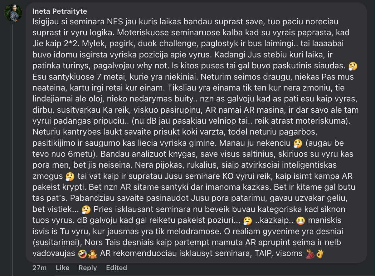 Moterims: „Suprask savo vyrą – (II) : vyro psichologija santykiuose“